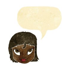 cartoon woman smiling with speech bubble