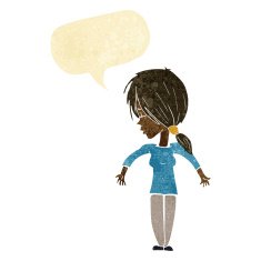 cartoon woman shrugging shoulders with speech bubble N13