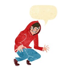 cartoon mischievous boy in hooded top with speech bubble N2