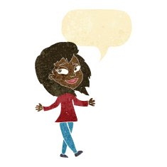 stress free woman cartoon with speech bubble