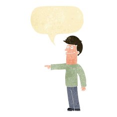 cartoon man pointing with speech bubble N6