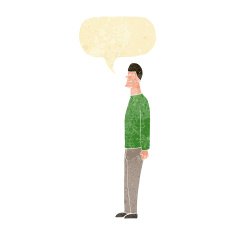 cartoon tall man with speech bubble