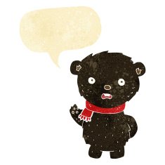 cartoon black bear wearing scarf with speech bubble N2