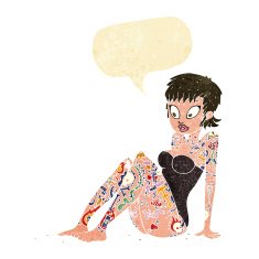cartoon tattoo girl in swimsuit with speech bubble N2