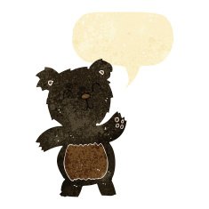 cartoon black bear with speech bubble N6