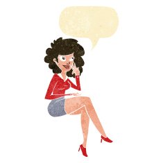 cartoon office woman sitting with speech bubble N2