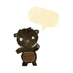 cartoon waving black bear cub with speech bubble N3