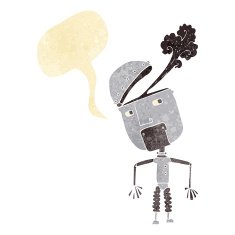 cartoon funny robot with speech bubble N7