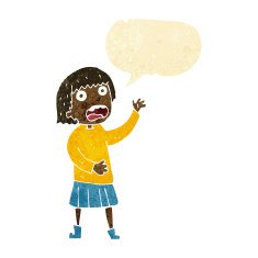 cartoon stressed out woman with speech bubble