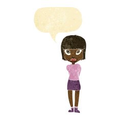 cartoon woman standing with speech bubble