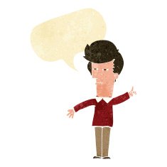 cartoon man narrowing eyes with speech bubble N2