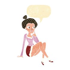 cartoon attractive woman sitting thinking with speech bubble N2