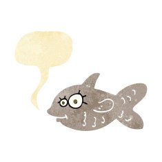 cartoon happy goldfish with speech bubble