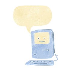cartoon old computer with speech bubble N2