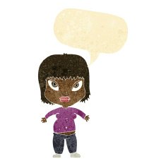 cartoon overweight woman with speech bubble