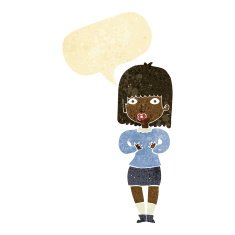 cartoon shocked woman with speech bubble N6