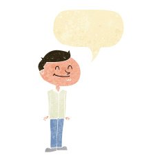 cartoon smiling man with speech bubble N3