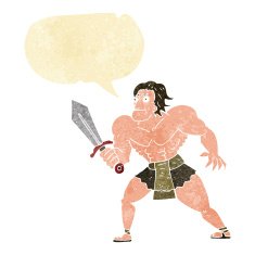 cartoon fantasy hero man with speech bubble N2