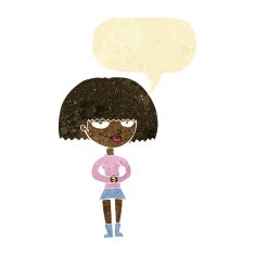 cartoon sly woman with speech bubble