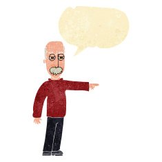 cartoon old man gesturing Get Out! with speech bubble N2