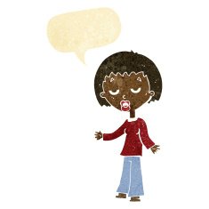 cartoon tired woman with speech bubble N3