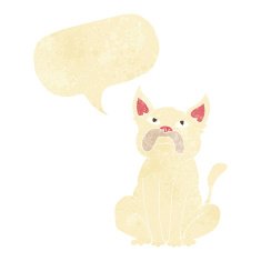 cartoon grumpy little dog with speech bubble N2