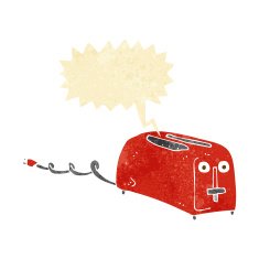 cartoon toaster with speech bubble