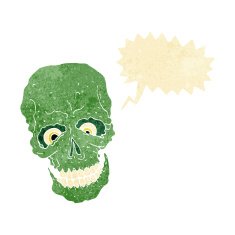 cartoon spooky skull with speech bubble N15
