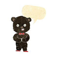 cartoon teddy black bear with speech bubble N2