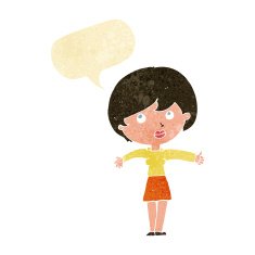 cartoon woman giving thumbs up with speech bubble
