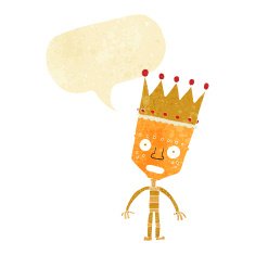 cartoon robot with crown speech bubble