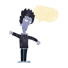 cartoon vampire man with speech bubble N8