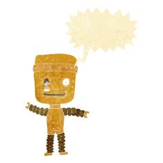 cartoon funny gold robot with speech bubble N2