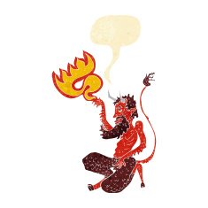 cartoon traditional devil with speech bubble N2