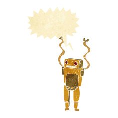 cartoon funny robot with speech bubble N10