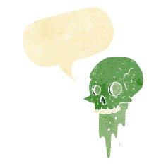 gross halloween skull cartoon with speech bubble N2