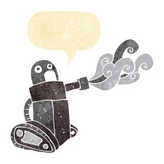 cartoon tank robot with speech bubble N2