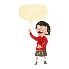 cartoon stressed out woman with speech bubble N2