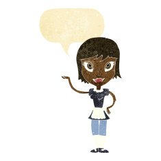 cartoon maid with speech bubble N2