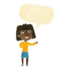 cartoon friendly woman waving with speech bubble N4