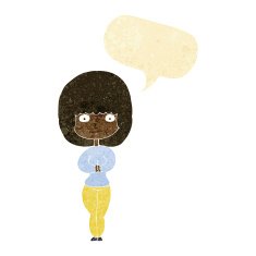 cartoon shy woman with speech bubble N2
