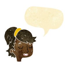 cartoon pretty female face with speech bubble N7