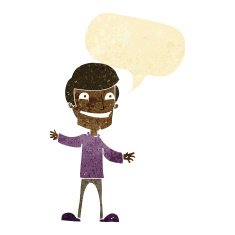 cartoon grinning man with speech bubble N13