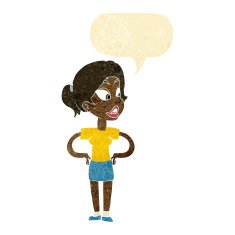 cartoon woman with hands on hips speech bubble N12