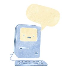 cartoon old computer with speech bubble N3