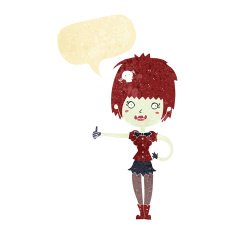 cartoon vampire girl giving thumbs up sign with speech bubble N3