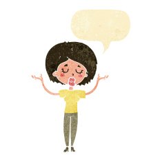 cartoon peaceful woman with speech bubble N2