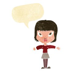 cartoon woman with outstretched arms speech bubble N2