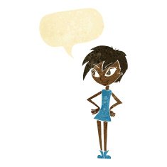 cartoon girl with hands on hips speech bubble N2