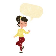 cartoon dancing woman with speech bubble N10